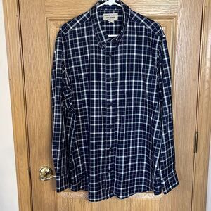 Duluth Trading Co Shirt Blue Plaid Magnet Front Wrinkle Fighter Large